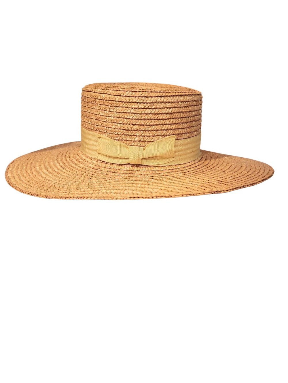 Olive & Pique Kenzi Straw Boater Sun Beach Hat Raffia with Butter Yellow Ribbon